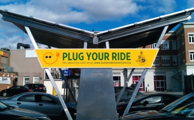 Solar-powered electric vehicle charging station, Stamford, CT